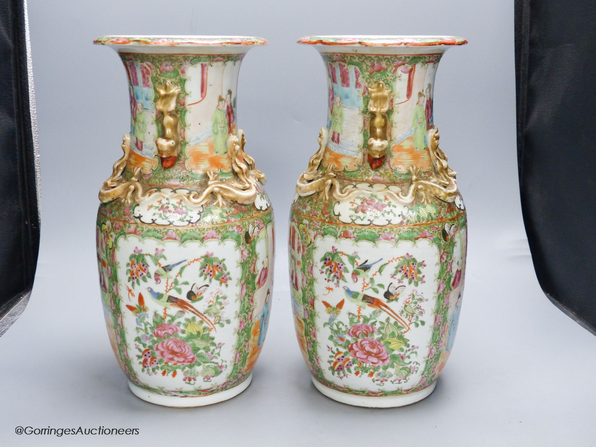 A pair of 19th century Chinese famille rose vases, height 36cm